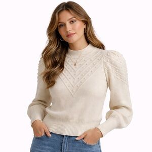 Catherine Malandrino Women’s Puff Sleeve Sweater XS Blush Pink Textured Knit NWT